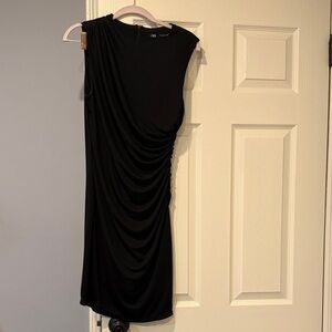 Zara Elegant Black Draped Mini Dress